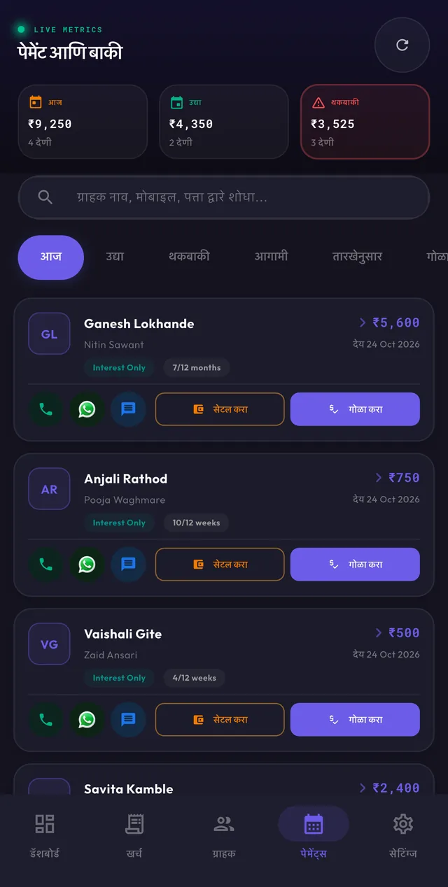Payments and dues list in Marathi