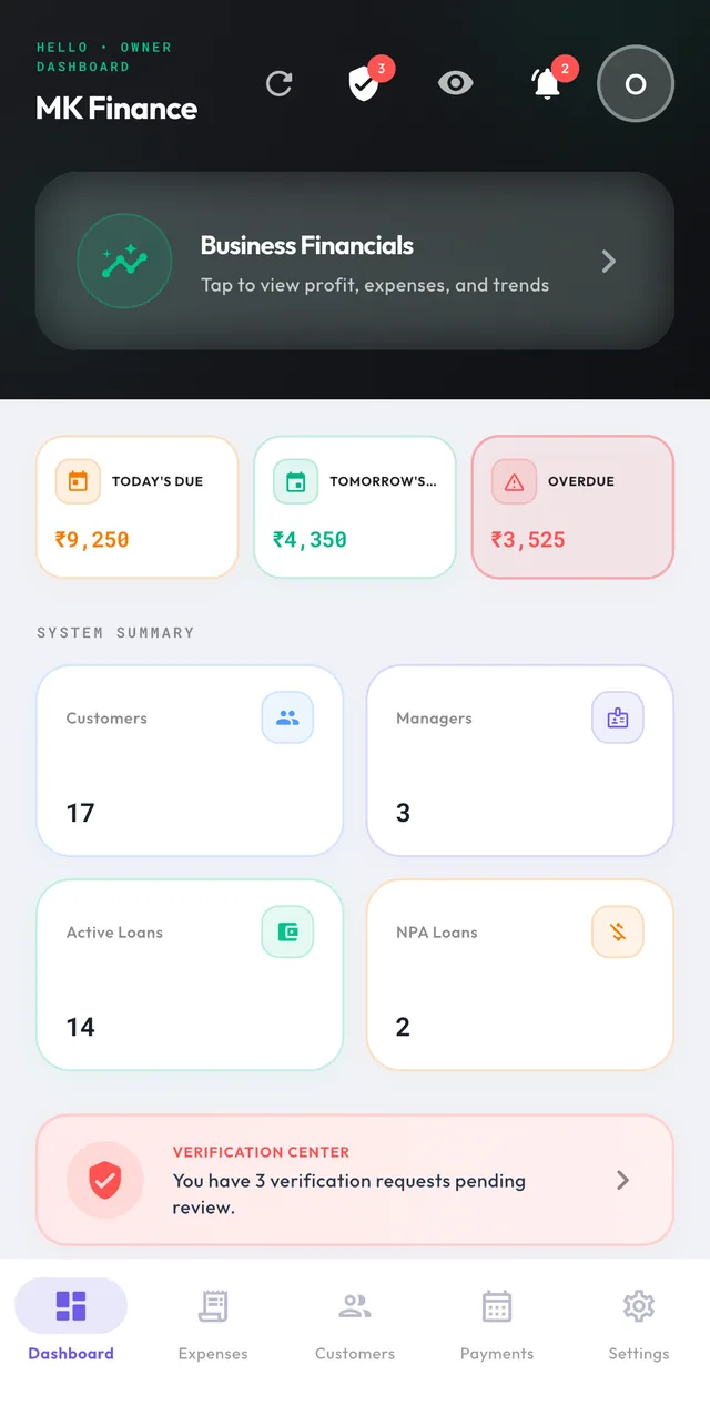 Dashboard in light mode