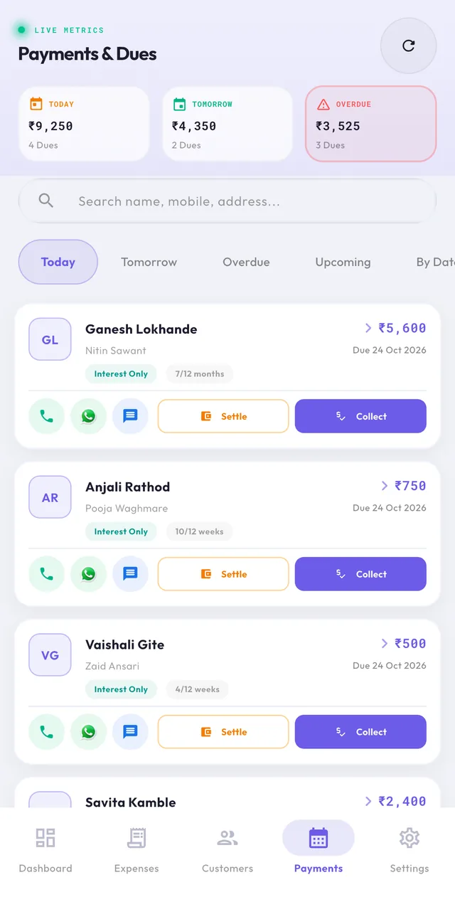 Payments and dues in light mode