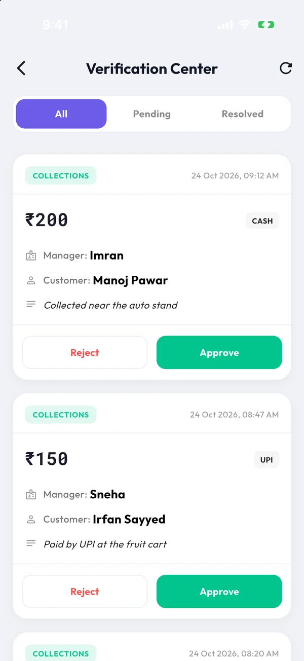 Verification Center with pending collections